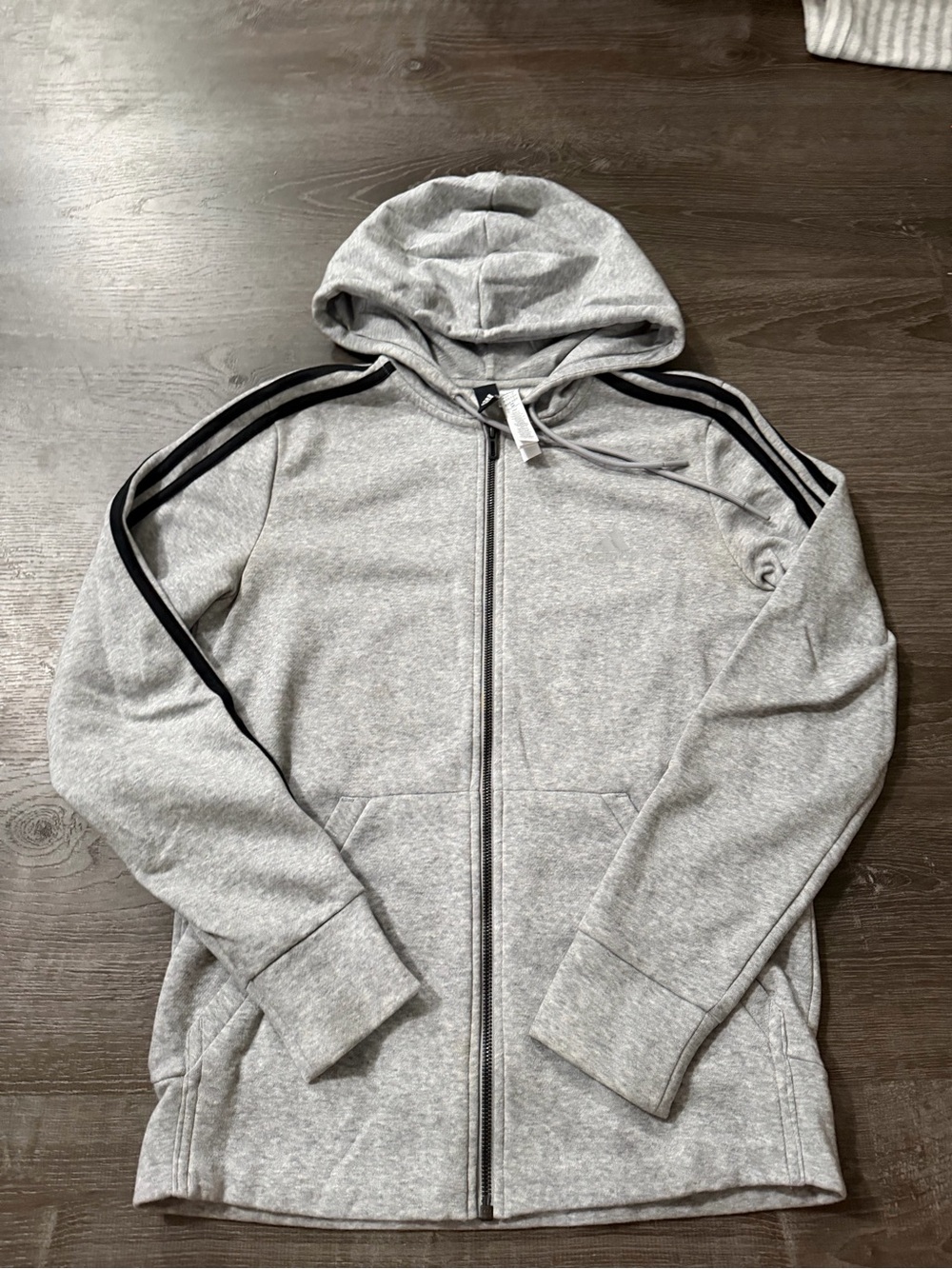 adidas Gray Full-Zip Hoodie with Black Shoulder Stripes